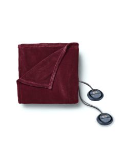 Sunbeam Queen Electric Heated MicroPlush Blanket in Garnet with Dual Digital Display Controllers
