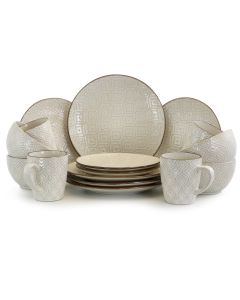 Elama White Lily 16 Piece Luxurious Stoneware Dinnerware with Complete Setting for 4