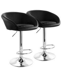 Elama 2 Piece Adjustable Faux Leather Bar Stool in Black with Chrome Base