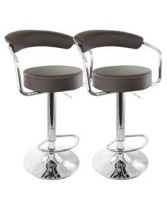 Elama 2 Piece Faux Leather Retro Adjustable Bar Stool in Brown with Chrome Handles and Base