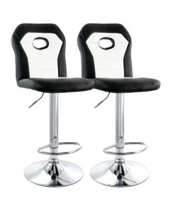 Elama 2 Piece Faux Leather Adjustable Bar Stool in Black and White with Chrome Trim and Base