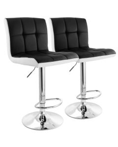 Elama 2 Piece Faux Leather Tufted Bar Stool in Black and White with Chrome Base