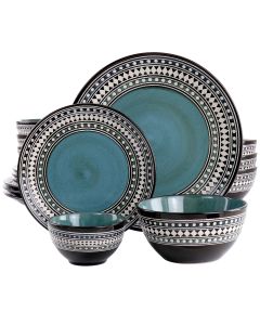 Elama Blue Sage 16 Piece Double Bowl Stoneware Dinnerware Set in Blue